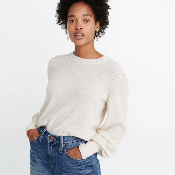 Madewell Sweaters - Madewell Ivory Ribbed Baybrook Pullover Crewneck Sweater Size Small